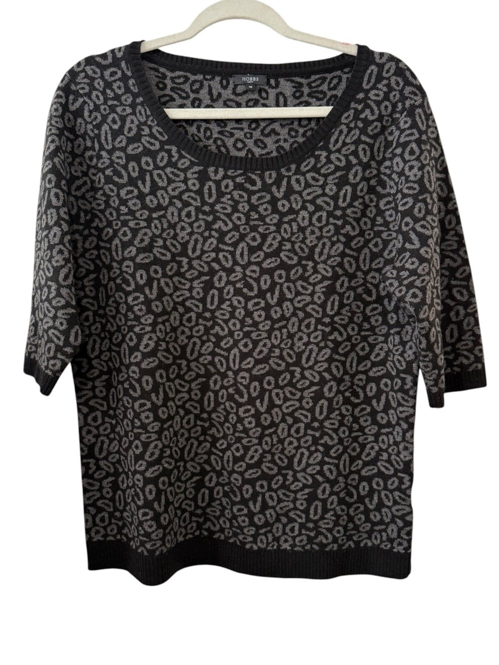 Hobbs London Black Gray Leopard Print Wool Blend Sweater Top Size 18